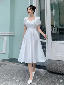 Midi Dress Satin Velvet Dress Natal Kekinian Gaun Pesta Mewah BajuDress Kasual Wanita TS097