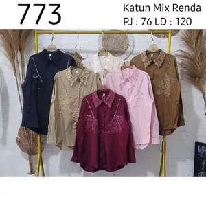 blouse mix renda 773 Wanita Baju Atasan Katun Cewek Casual