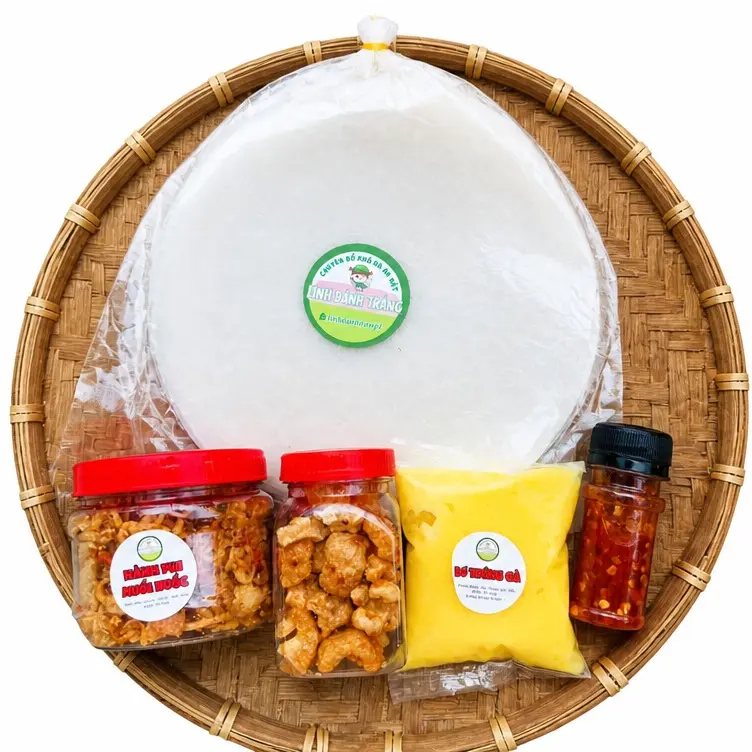 [ COMBO 59k ] Đồ Ăn Vặt Snack Food Bánh tráng phơi sương 150g, hành phi muối ruốc 100gr, tóp mỡ, sốt tắc, bo 1 chai