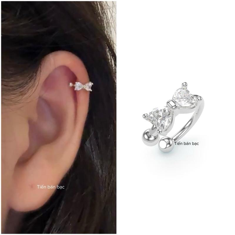 Khuyên kẹp vành tai nơ bạc S925 đính đá Cz cao cấp giá 1 chiếc EC001