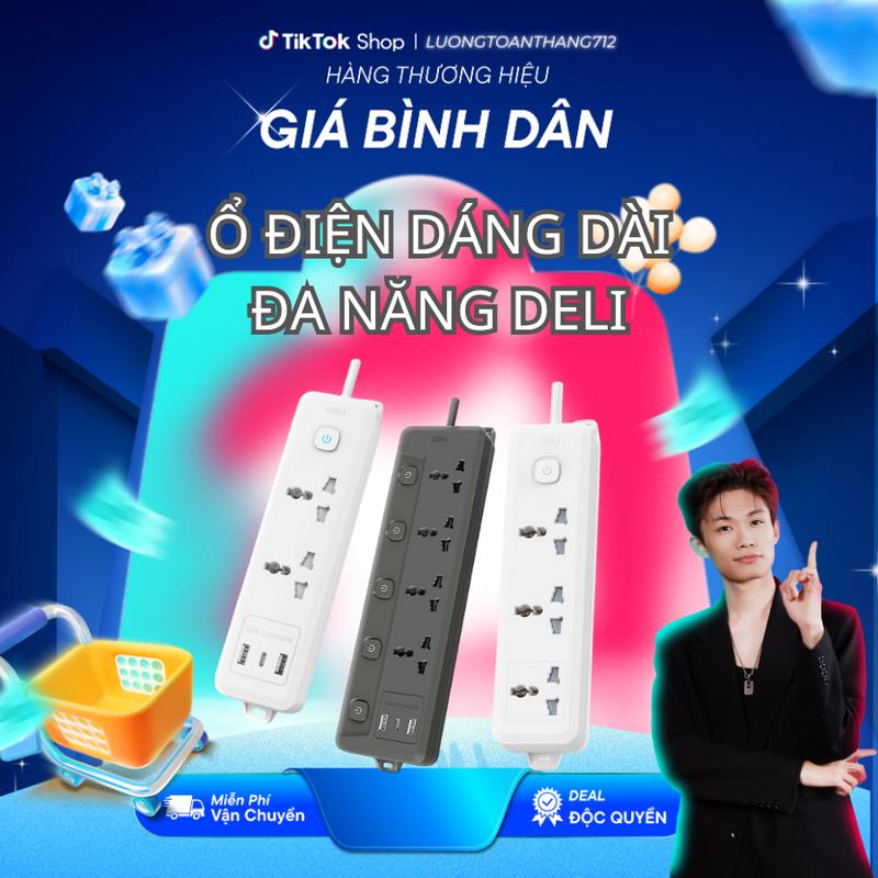 [DELI X LTT] Ổ cắm điện đa năng Deli dáng dài tích hợp cổng USB đa năng, công Suất 2500W, Dây 2-5M Tiện Dụng, An Toàn, Chống Cháy Nổ, ổ điện, ổ cắm, sạc PD, USB, trang trí, dây đồng, decor , gọn gàng