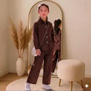 SETELAN ANAK PEREMPUAN 1-12 TAHUN MOTIF SALUR BAHAN SEMI WOLL SETELAN BAJU KEMEJA SALUR CELANA KULOT ANAK PEREMPUAN