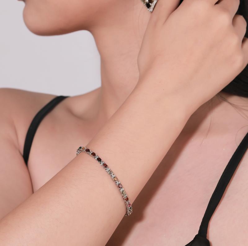 Product Introduction of Multi- Natual Tourmaline Rhodium Over 925 Sterling Silver Tennis Bracelet Gemstone Jewelry Gifts 2