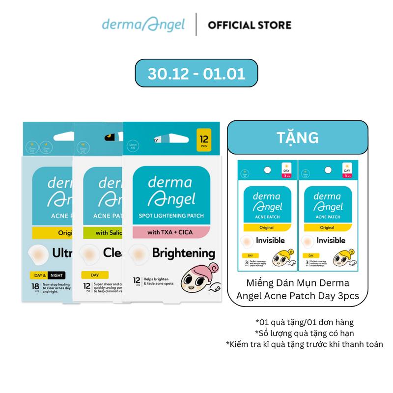  Combo 3 Miếng Dán Mụn - Derma Angel Acne Patch Mix 18 Salicylic Acid Day 12 Spot Lightening 12 