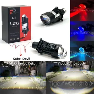 Lampu Utama Blue Lens H4 Projector Dengan Devil Eye Plus Kipas Pendingin Full Aluminium