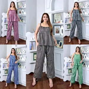 SETELAN CELANA PANJANG NAGITA MOTIF PUZZLE BAHAN RAYON ADEM KANCING BUSUI LD 120