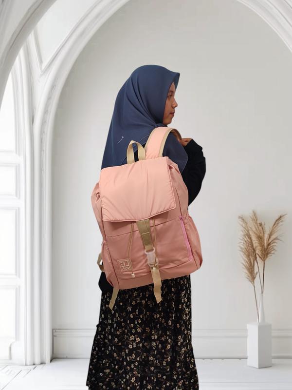 Lenoa Floria Backpack Tas Ransel Wanita Untuk Sekolah Kuliah Travel Warna Dusty Pink Korean Style Serut 0