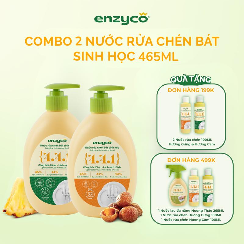 [GIAO HỎA TỐC]Combo 2 Chai Nước rửa chén bát sinh học ENZYCO 465ml - Chiết xuất Bồ hòn và Enzyme Dứa - Hương thơm từ Tinh Dầu Gừng Ta Tự Nhiên