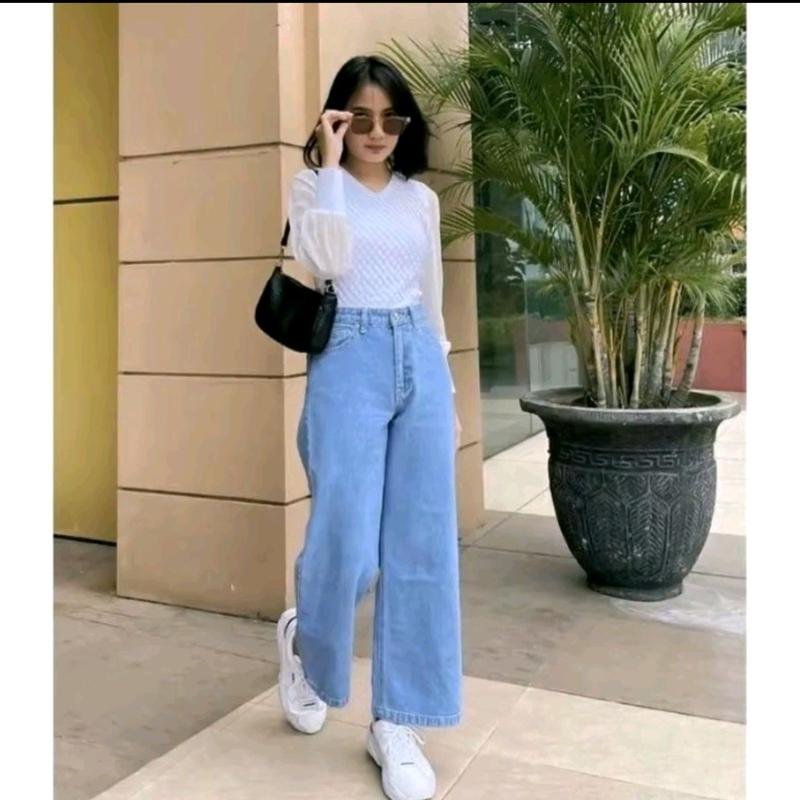 Celana Jeans Kulot Panjang  Wanita Lipat  Tebal dan Lembut 2