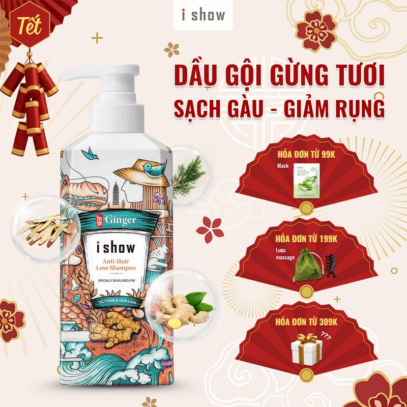  Dầu Gội Gừng I SHOW Anti-Hair Loss Shampoo Giảm Rụng Mọc Tóc Nuôi Dưỡng Nang Tóc Chắc Khoẻ 300ml 