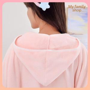 Áo choàng tắm dài, thấm hút, làm bằng lông cừu san hô, phù hợp cho phụ nữ, không xổ lông, dày dặn, có mũ trùm đầu, tay áo dài, váy tắm, có thể mặc ở nhà