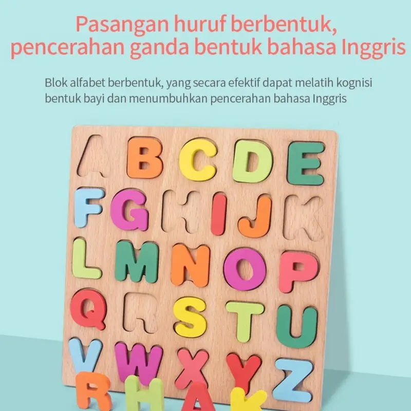 Mainan Puzzle Pendidikan Anak Alphabet Number Games Toys Papan Kayu Belajar Huruf Angka Set Hadiah 4