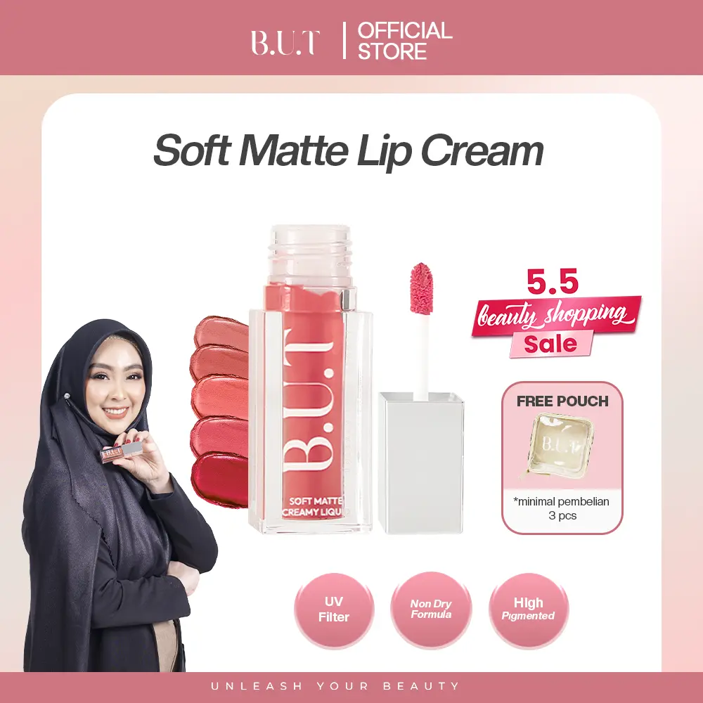 B.U.T Soft Matte Lip Cream - Lipstick Lipstik Lipcream Matte dengan UV Protection Transferproof Ringan di Bibir