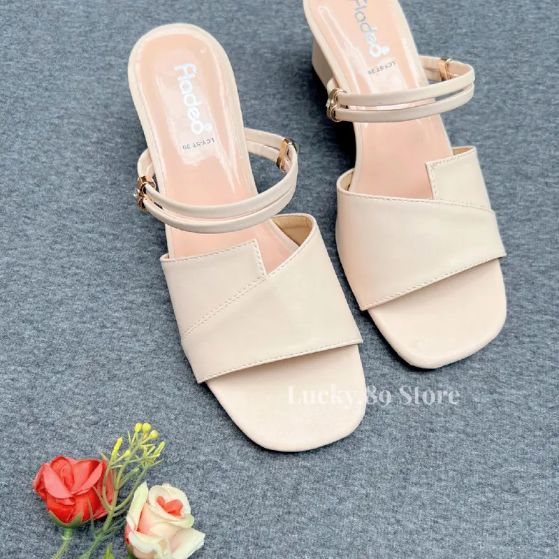 FLADEO Sendal Wanita Heels 5cm Sandal Elegant Hak 5 cm Tali Belakang Shoes 4