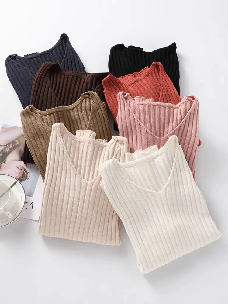 Autumn Winter Women Sweaters Cas l Long S ve Knitted V Ne Pullover Femme Basic Solid Slim Tops Fashion Versatile Sweater