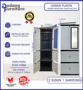 (LEMARI INCLUDE GANTUNGAN) Lemari Pakaian Plastik / Lemari Plastik Pakaian 3 Susun dan 2 Pintu Panjang Dengan Kunci Dan Kaca Pre Order 3 Hari