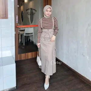 Cantiqu Jumpsuit Wanita Katun Twill Najma Rok Cargo Dewasa Panjang Fit All Size Up To XLL Lingkar Perut 74-92 cm Panjang 90-93 cm