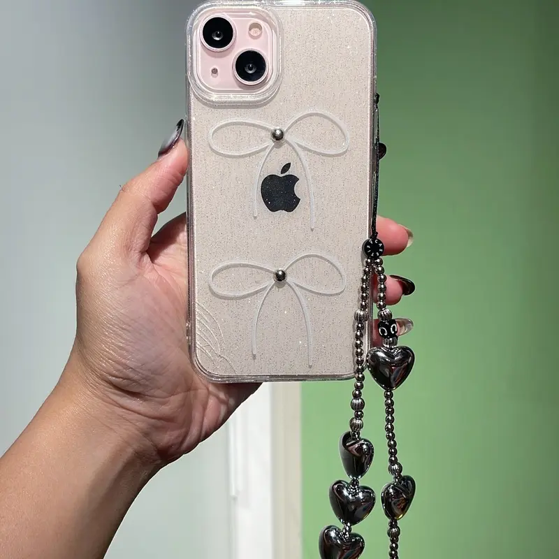 CLEAR RIBBON WITH chain SILVER case iphone 3
