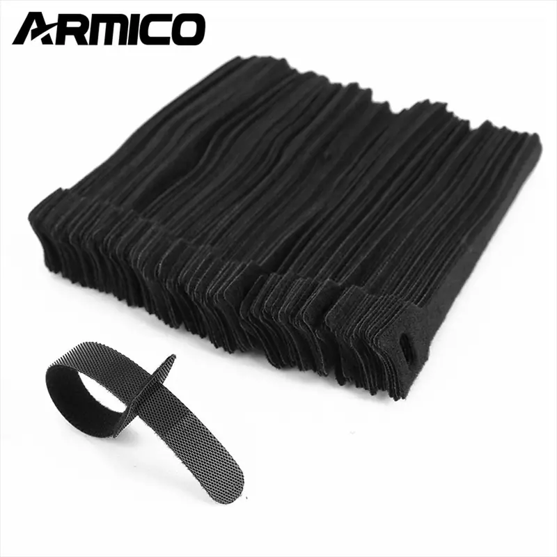 ARMICO-Dây Buộc Cáp Tái Sử Dụng, Dây Có Thể Điều Chỉnh Newlan, Dây Có Thể Điều Chỉnh 6 Inch Cao Cấp, Dây Quản Lý Cáp Vải Sợi Nhỏ, 1 Cái / 10 Cái / 20 Cái / 40 Cái / 60 Cái / 100 Cái, Dụng Cụ Sắp Xếp Dây, Có Thể Tái Sử Dụng, Màu Đen 0