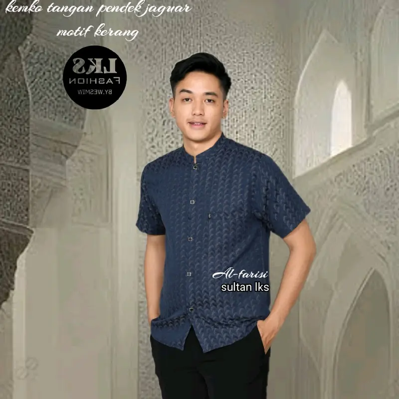 Kemko sultan jaguar tangan pendek/ Koko pria dewasa,  Motif unik juga nyaman saat di pakai kain Katun pilihan Baju Hitam Kancing Kantong Muslim Panjang 4