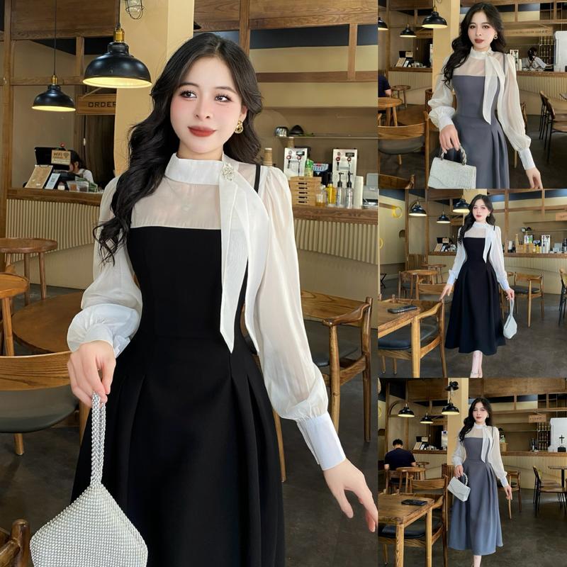 Váy Thiết Kế Evii C96 dành cho nữ , Đầm thiết phối tơ, cổ nơ dài dáng A xoè che khuyết điểm (tặng kèm tag cài) phù hợp đi chơi và dự tiệc Women Dress
