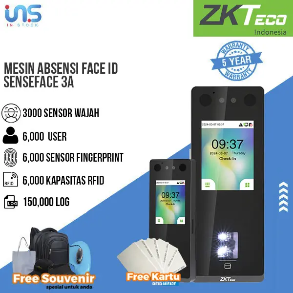 Mesin Absensi Wajah & Fingerprint Speedface ZKTECO SENSEFACE 3A Tersedia Port USB
