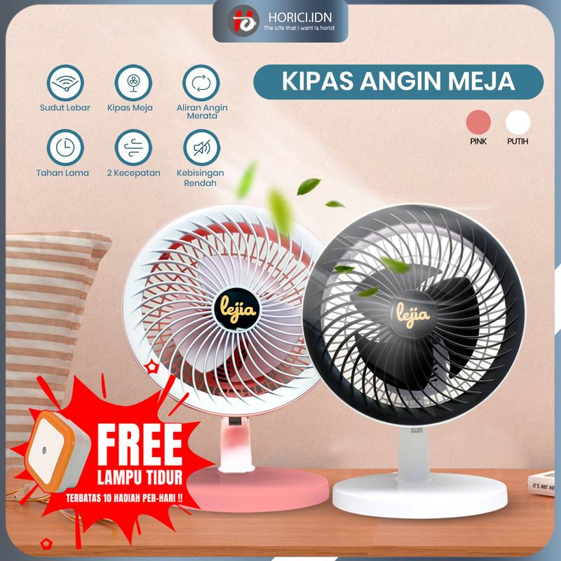 Kipas Angin Meja Duduk Listrik Desk Fan Putih Pink Baling Kabel 1