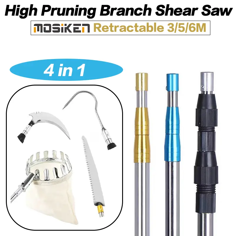 3/5/6 Meter Telescopic High Pruning Branch Shears Saw Fruit Picker flower rod fishing cutter stainless steel net saw Gergaji Pokok Galah Sawit Hook Fishing Blade Tool