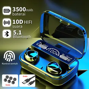 [Beli Lokal] M10 Headset Bluetooth Full Bass Stereo 3500mAh Power Bank Wireless Earphone Tahan Air TWS With Mic Headphones Handset Earbud Henset Handset Heandset Hedset Hetset Ponsel