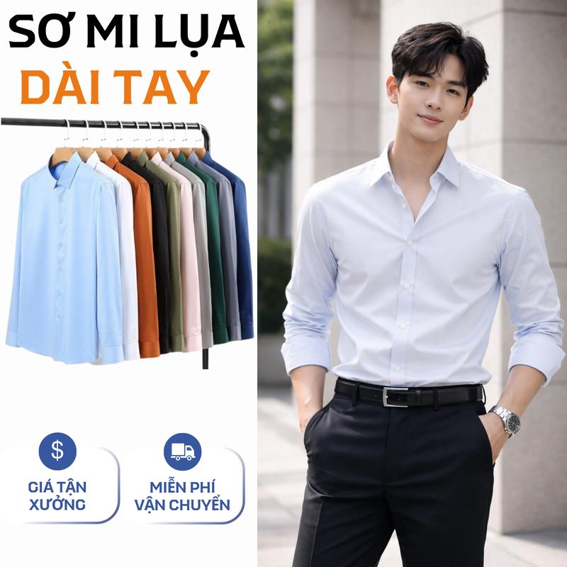  Áo Sơ Mi Nam Tay Dài Công Sở Kiểu Cổ Đức Form Regular Suông Vải Lụa Cotton Mềm Mịn Thấm Hút Mồ Hôi Màu Đa Dạng 