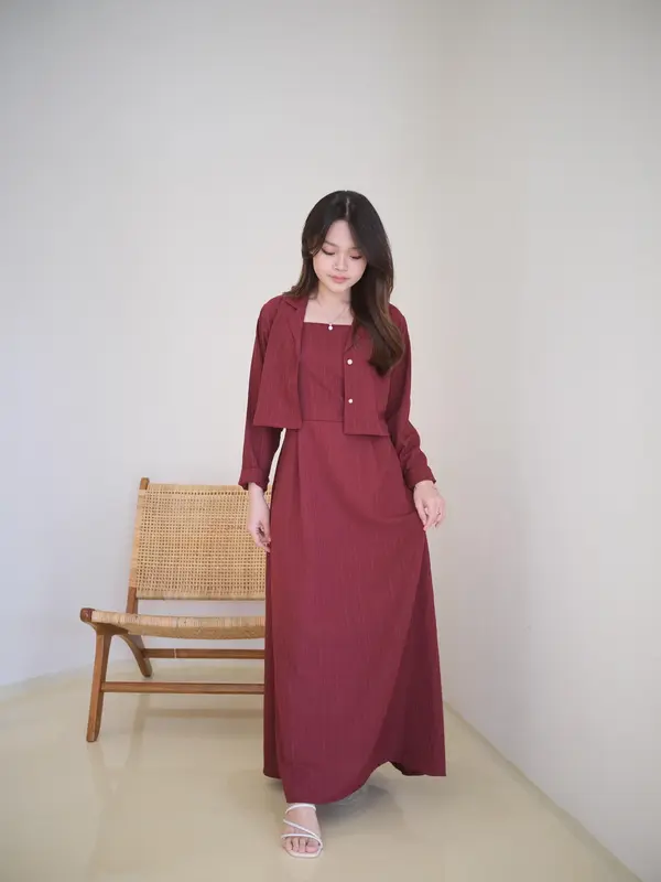 Nara Long Dress One Set Blazer / Casual Dress Wanita Pinggang Karet / Gamis Dress Blazer 7