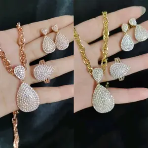 Titanium88 Set Kalung Anting Dan Cincin TEARDROP VIVI Wanita BRONZE Imitasi SE4