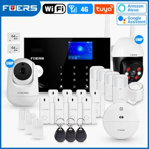 FUERS G34 Tuya Smart WIFI 4G Alarm System Wireless Home Burglar Security Alarm System Control Siren Motion Detector Smoke Sensor - G34 4G Alarm Kit 9 200009209:201447605