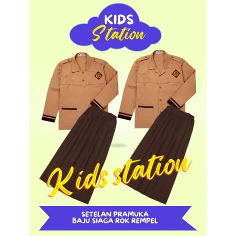 Setelan Pramuka SD MI Baju Siaga Lengan Panjang Rok Rempel Seragam SD MI Atasan Siaga Kancing 2 Kancing Full Lengan Panjang Lis Coklat Bawahan Rok Rempel Plisket Panjang Coklat