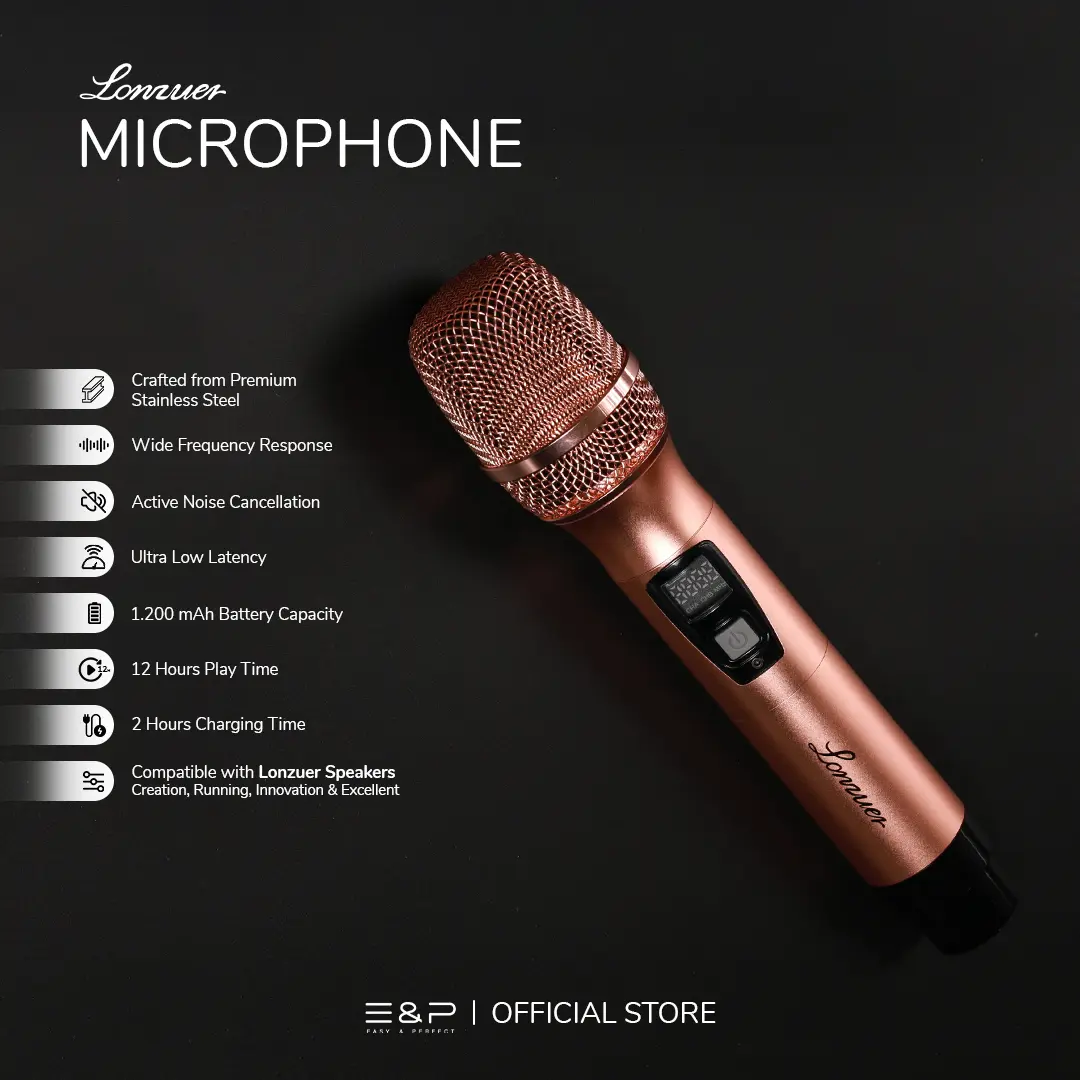 Lonzuer MICROPHONE by Easy & Perfect | Premium Wireless Microphone with Stainless Steel Build | Ultra-Low Latency & Noise Cancellation