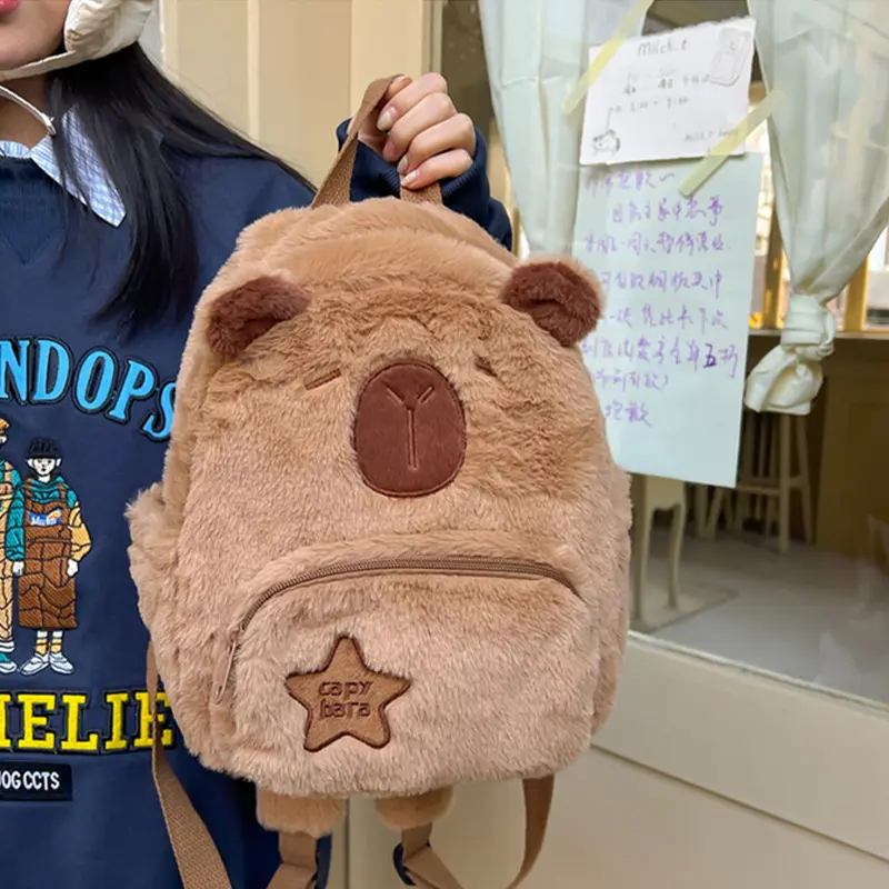 【School bag】Ransel Mewah Kapibara Capybara bobeka lucu Coklat Kapasitas Besar Fashion Backpack 7