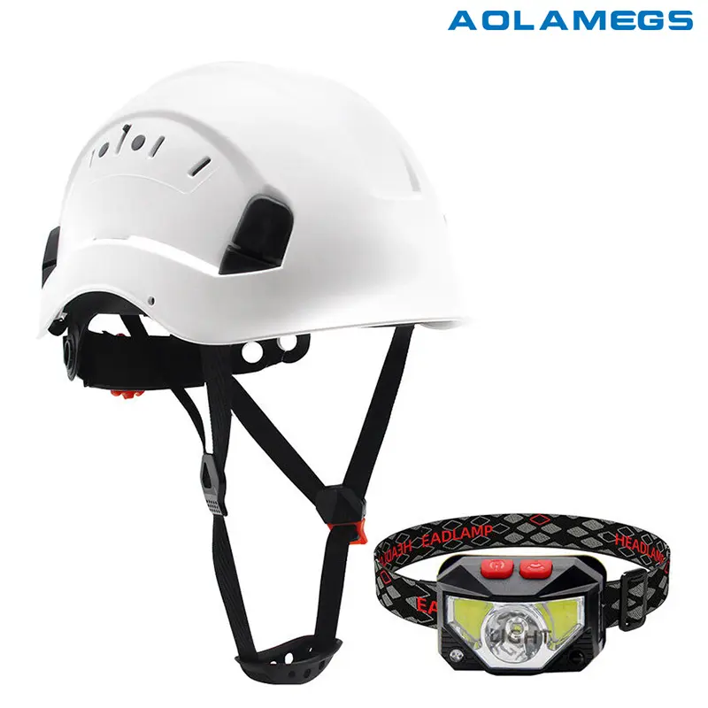 AOLAMEGS ABS Safety Helmet with Led Headlamp Construction Climbing Steeplejack Worker CE ANSI Protective Helmet Hard Hat Cap for Night