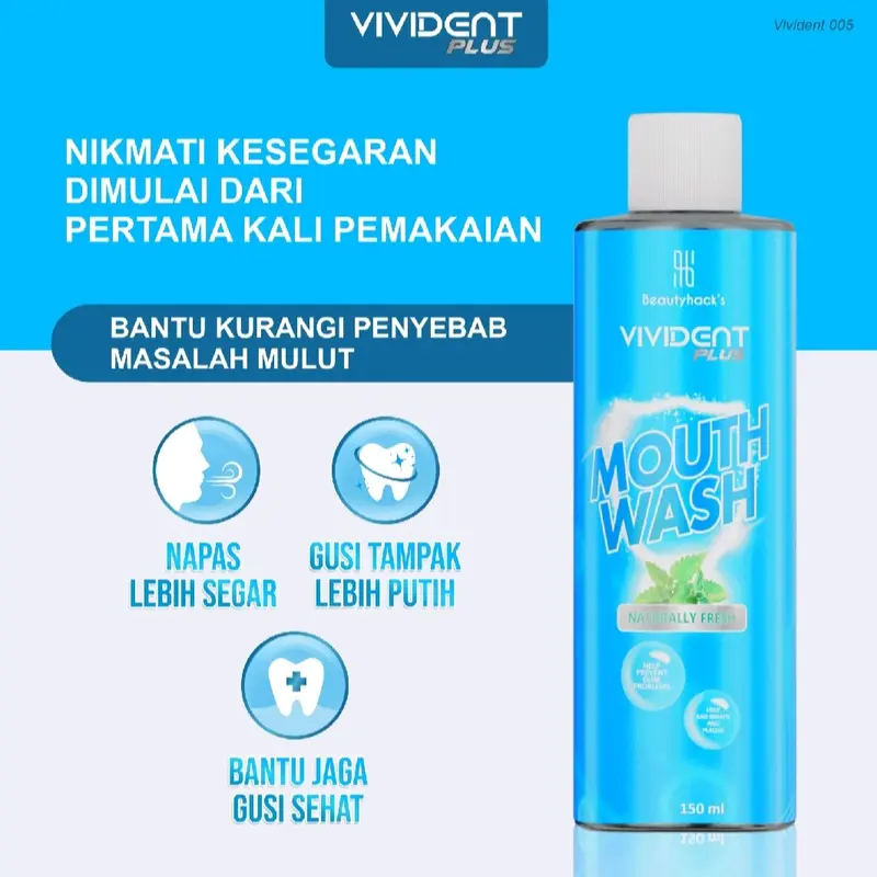 Vivident Plus Mouth Wash Asli Pembasmi Bakteri & Bau Mulut obat kumur gusi bengkak 3