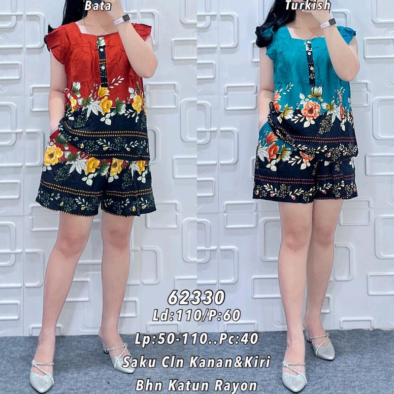 286 Setelan Pendek Canse Kancing Abstrak Corak Bunga Katun Twill Halus Rayon Wanita Baju Motif Cantik 6