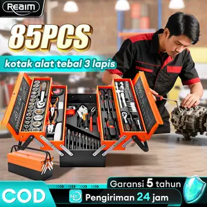 REAIM Tool Kit 85 Pcs, Tool Box Perkakas, Kunci Sok Set, Pekerjaan Mobil, Tool Box Set Alat Bengkel, Tool Kit Pekerjaan Otomotif, Set Alat Perbaikan Mobil, Perkakas Bengkel, Alat Otomotif, Tool Set untuk Bengkel, Alat Pekerjaan Otomotif