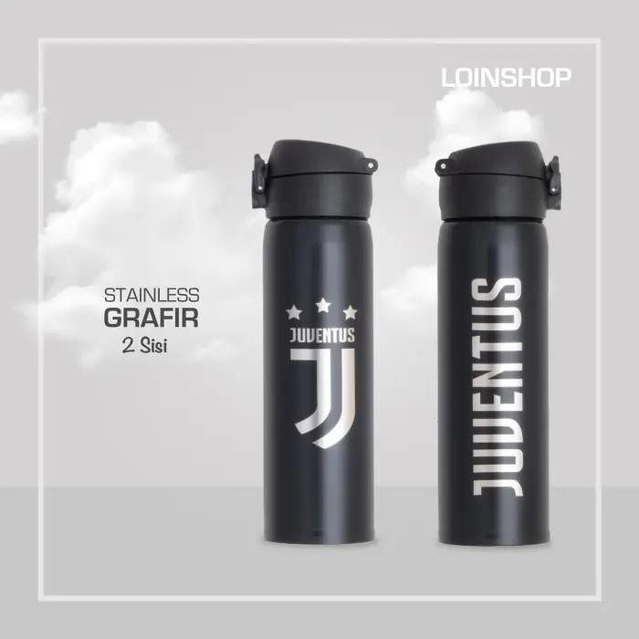 Tumbler Botol Minum Bola Juventus Stainless Grafir 2 Sisi Tahan Panas