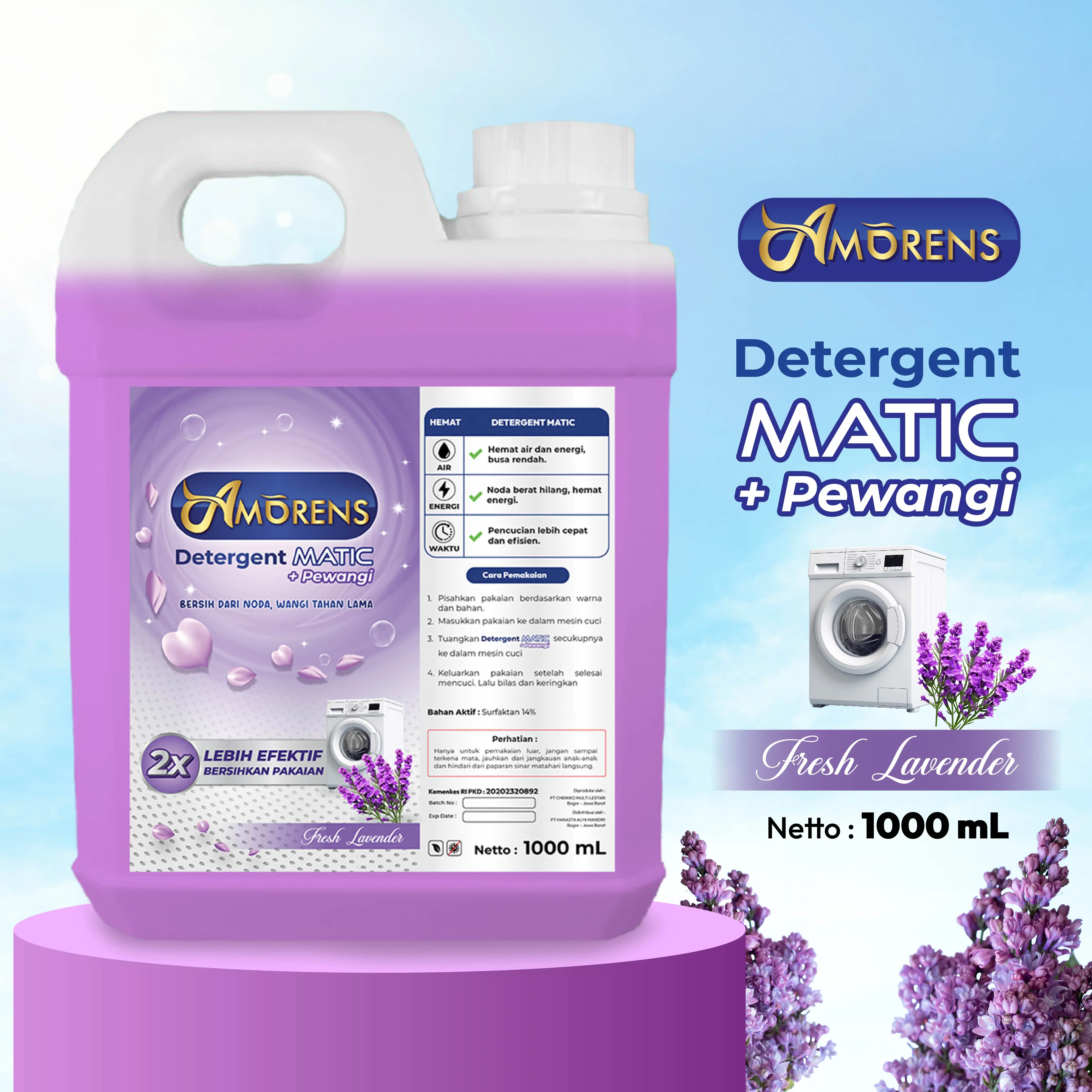 Amorens Deterjen MATIC Laundry + PEWANGI Cair 1 Liter / Detergent Liquid Pembersih Pakaian Dan Penghilang Noda 1000ml - Fresh Lavender [1 Liter]