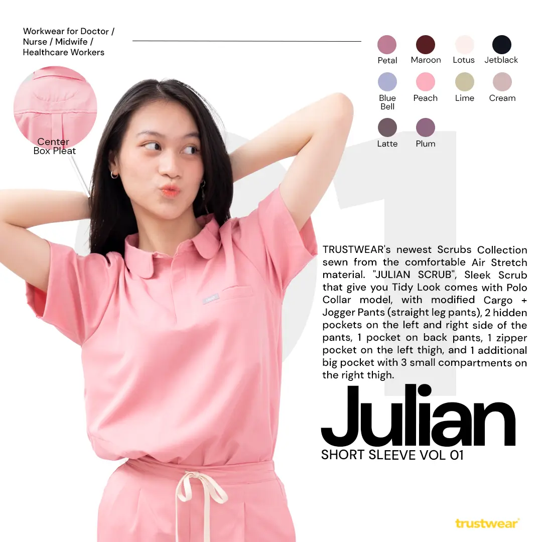 [Scrubs Julian New Model] Doctor's Scrub/Set Baju Celana Jaga OKA OK Perawat/Dokter Lengan Pendek I