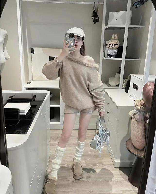  Áo Len Hàng QC L1 Dài Tay Trễ Vai Cổ Phối Lông Dáng Rộng A256 Thời Trang Hiện Đại Phù Hợp Nhiều Hoạt Động Hàng Ngày 