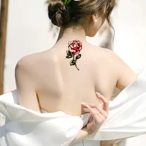 Stiker Tato Minimalis Tahan Air Motif Bunga Mawar Elegan untuk Tampilan Lebih Stylish dan Versatile Cocok untuk Dekorasi Pakaian Tas atau Aksesori Lainnya