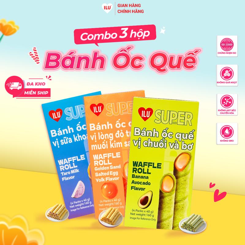(Combo 3 Món) Bánh Quế Ống ILU MALL Nguyên Kem Vị Ngẫu Nhiên, Bánh Kẹo 2025 Đồ Ăn Vặt Kem Socola Snack Food