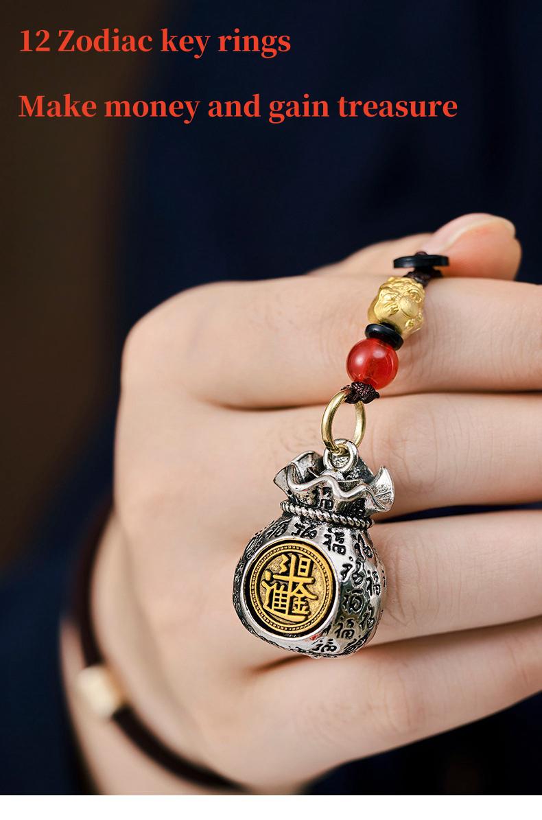 Product Introduction of Feng Shui pendant Chinese Zodiac Sun Dou gold Momofu money bag can be rotated fortune bag key Car key link pendant men and women fortune 6