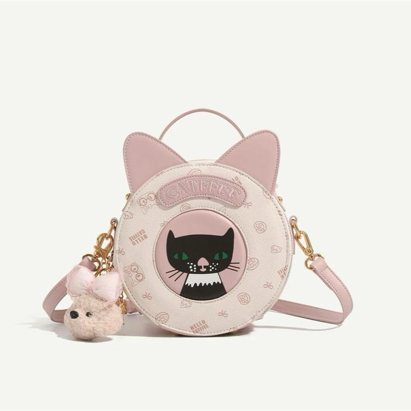  6280-2-  Tặng kèm charm gấu  Túi Xách Nữ Miss Gail Dáng cốp tròn tai mèo Phiên Bản Cao Cấp BST mới 2025 Dây Đeo Chéo Túi Đeo Vai Đa Năng Đi Chơi Cafe Dạo Phố 