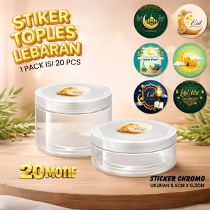 Sticker Toples Lebaran Bulat Idul Fitri Isi 20 Pcs Stiker Cutting Kue Kering Full Colour Doff