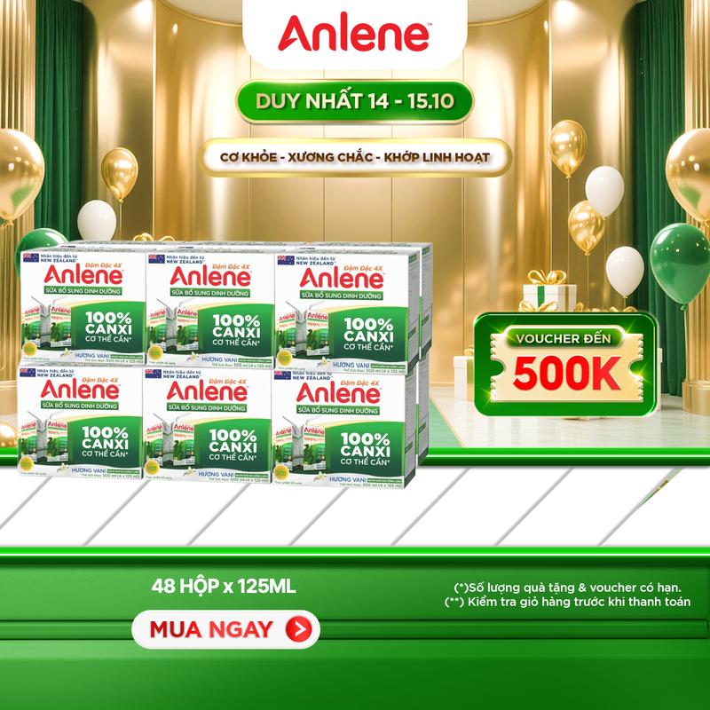 Thùng 48 Hộp Sữa Nước Anlene Hương Vani Đậm Đặc Ít Béo 125Ml
